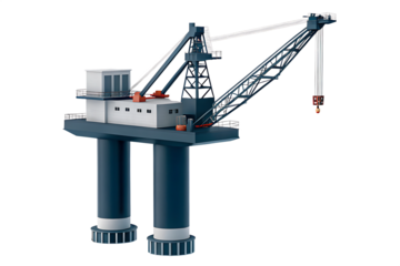 Offshore floating crane with tubular boom and white structure isolated on a transparent background
