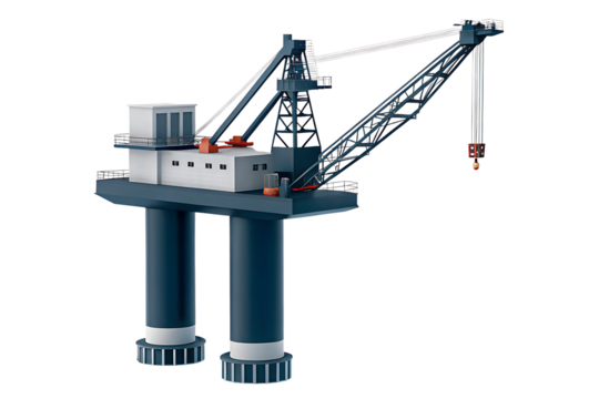 Offshore floating crane with tubular boom and white structure isolated on a transparent background - Powered by Adobe