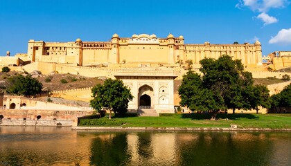 Fototapeta premium Sunny vista of a vast golden-yellow fort