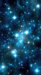 Obraz premium A captivating, vertical-oriented image of a deep blue nebula speckled with bright, twinkling stars that seem to float in the endless cosmic void