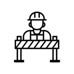 Construction Worker Behind Barrier in Minimalist Line Art Style