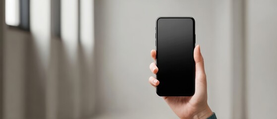 The modern smartphone held in hand against a minimalist background.