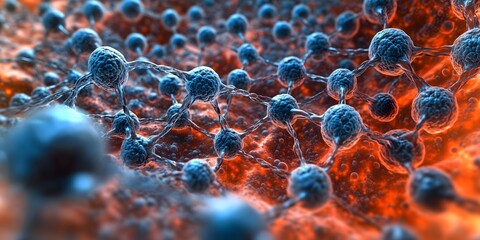Human neural cells with glowing synapses and vibrant cellular connections