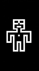 Simple white pixelated figure on a black background, resembling a stylized person with a square head and body