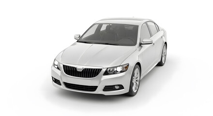 Naklejka premium Modern white sedan in a studio shot on an isolated white background, concept for automotive, business, and transportation.