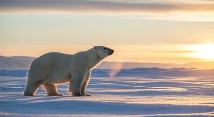 Polar Bear's Breath: Arctic Majesty at Sunset on the Frozen Plai