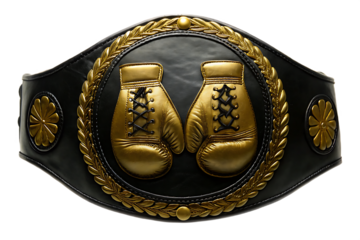 Ornate and gold boxing championship belt isolated on a transparent background leather