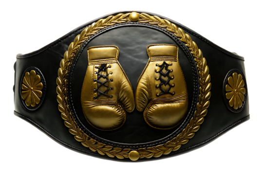 Ornate and gold boxing championship belt isolated on a transparent background leather