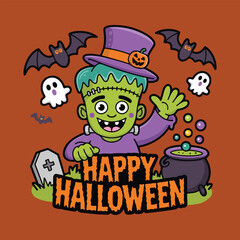 Frankenstein Hat Happy Halloween Design