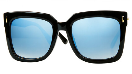 Oversized square sunglasses frame blue lenses isolated on a transparent background