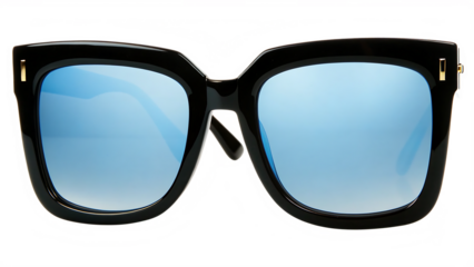 Oversized square sunglasses frame blue lenses isolated on a transparent background