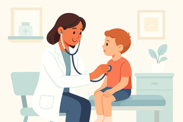 Obraz premium Pediatrician examining boy with stethoscope healthcare