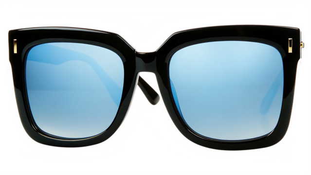 Oversized square sunglasses frame blue lenses isolated on a transparent background