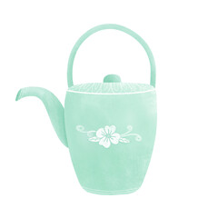 Mint green teapot with floral design