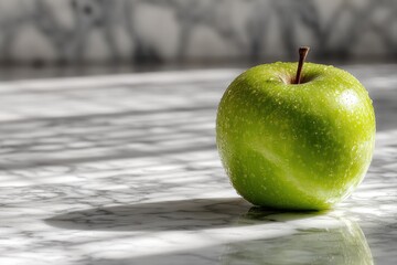 Fresh green apple on marble surface