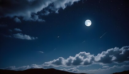 Night sky with full moon, clouds, and stars
