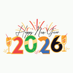 Happy New Year Twenty Six Celebration fireworks champagne glasses