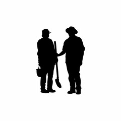 Workers overseeing automated grape harvesting in a vineyard silhouette