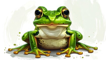 Green frog sitting on a surface, nature background