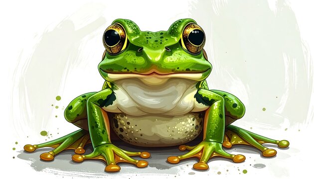 Green frog sitting on a surface, nature background - Powered by Adobe