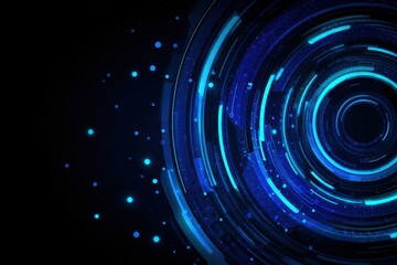 Abstract glowing concentric circles in dark blue and light blue