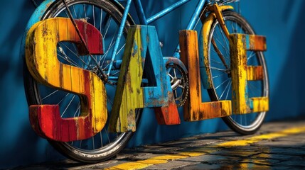 Colorful Sale Letters on Bicycle Image