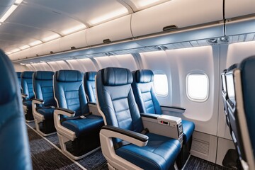 A large and spacious airplane interior showcases modern and comfortable seating designed specifically for travelers