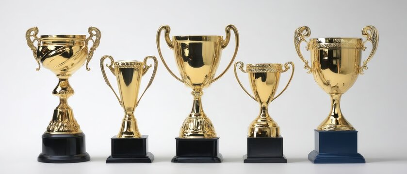 The collection of elegant gold trophies showcasing success and achievement.