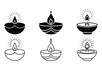 Diwali diya, oil lamp icon, vector. Silhouette of oil lamp and Diwali diya line icon vector. Diya symbol design for logo, spa, light vector illustration.