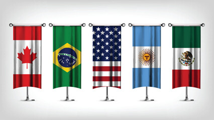 Illustration Vector Featuring USA, Canada, Mexico, Brazil and Argentina Identities