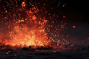 Fiery eruption of molten material, sparks flying