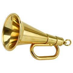 Obraz premium Shiny golden brass horn with handle isolated on a transparent background polished