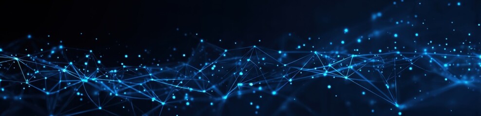 Fototapeta premium Abstract digital network. Complex web of glowing blue lines and points on a dark background. Intricate, dynamic, and futuristic design evoking a sense of interconnected data and technology