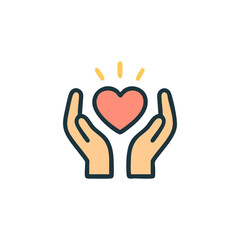 Obraz premium Two hands hold a shining pink heart symbol, perfect for love, valentines day, relationships and special occasions greeting cards.