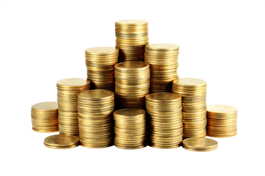 Stacks gleaming gold coins isolated on a transparent background money wealth - Powered by Adobe