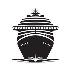 Front View Silhouette Of A Large Cruise Ship On Water Graphic Illustration