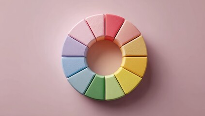 Obraz premium Colorful circular blocks arranged on pink backdrop