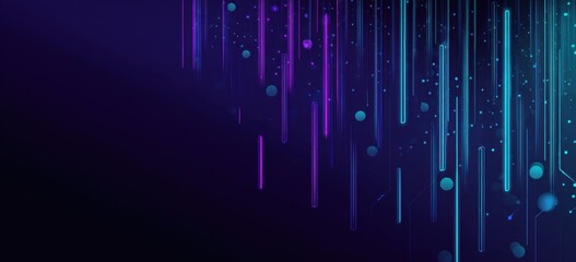 Abstract digital art featuring vibrant, vertical lines and small circles, set against a deep indigo background