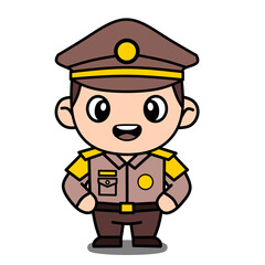 Charming kawaii style law enforcement officer mascot design, a cute policeman in a formal brown uniform