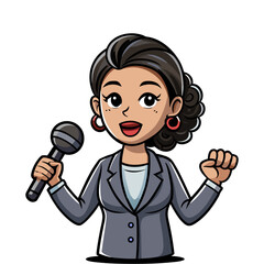 Confident Female Advocate Holding Microphone Delivering Final Court Argument Legal Profession Justice Lawyer Public Speaking Vector Illustration