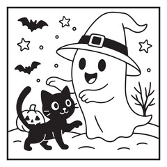 Bold & Easy Cute Halloween  Coloring Pages, Line Art, Vector Illustration, Black and White, Halloween, Coloring Pages, Coloring Book, 8.5x8.5