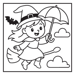 Bold & Easy Cute Halloween  Coloring Pages, Line Art, Vector Illustration, Black and White, Halloween, Coloring Pages, Coloring Book, 8.5x8.5" Design, Halloween holiday