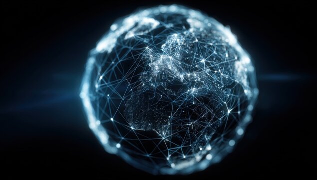 Globes interconnected network, digital world map