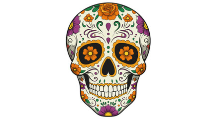 Day of the Dead Sugar Skull with Floral Patterns Silhouette on Transparent White Background Vector