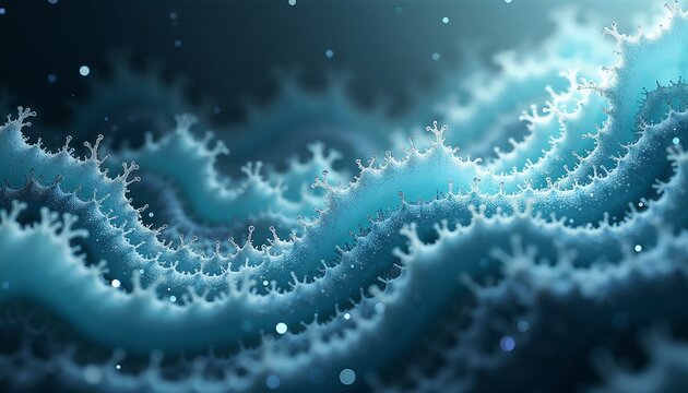 Abstract oceanic waves with swirling patterns and blue hues in a digital art style