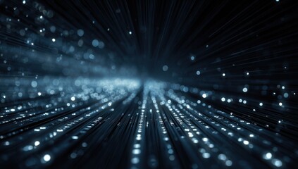 Abstract digital pathway.  Dark, streaking lines of light converge in the distance.  Bokeh effect