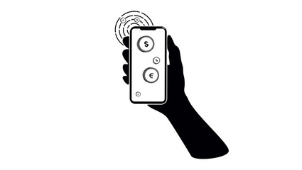 mobile payments symbol, black isolated silhouette