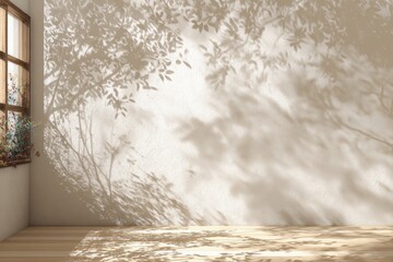 Fototapeta premium shadow overlay effects of realistic window and tree branch shadow with light blur on transparent background, Summer sunlight and shadow overlay effect