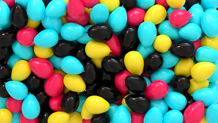 arrière-plan rempli de ballons aux couleurs des encres d'imprimantes : CMJN - rendu 3D