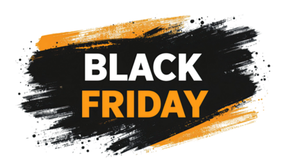 Bold Black Friday text design promotional sale banner shopping discount advertising marketing graphic retail offer isolated on white background
